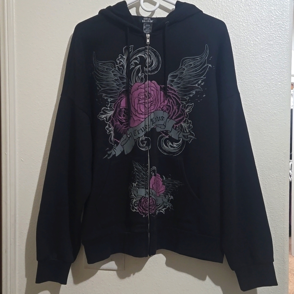 BNWT Social Collision Winged Rose Oversized Hoodie